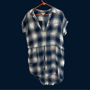 🔷SONOMA: Women’s L, navy blue & white plaid short sleeve midi dress w/pockets🔷
